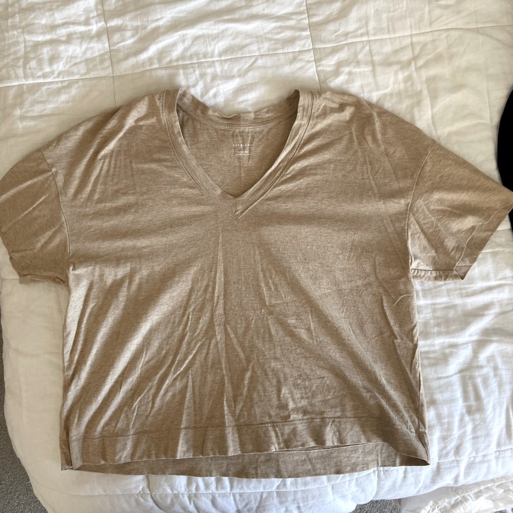 Everlane Beige Oatmeal Cotton VNeck Boxy Tshirt Large Like New